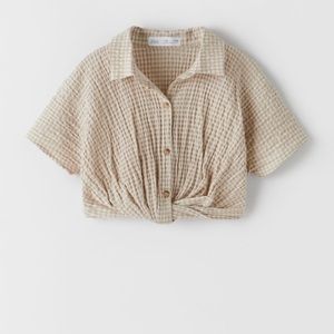 NWOT Zara knotted gingham blouse.